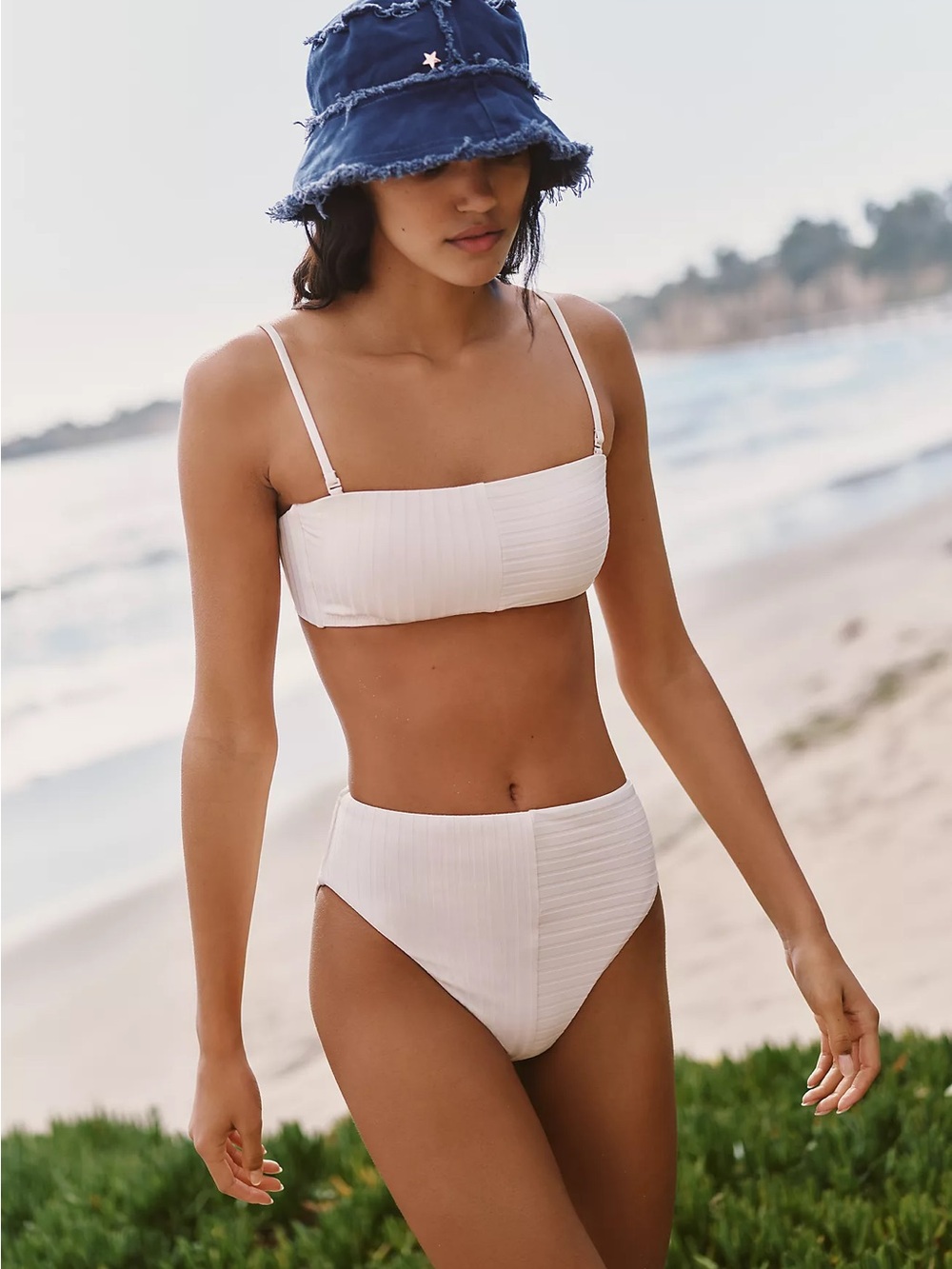 Sanctuary High-Waist Ribbed Bikini Set in Cream